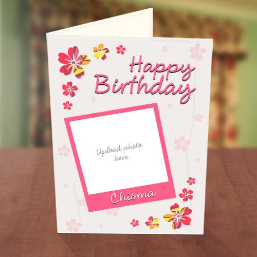 Photo Upload Pink Petals Birthday Card Front