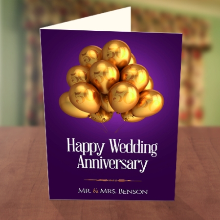 Gold Balloons Wedding Anniversary Card