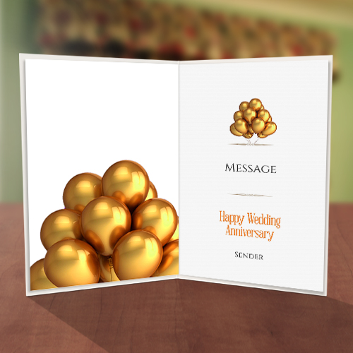 Gold Balloons Wedding Anniversary Card