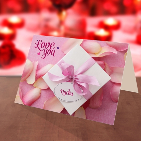 Personalised Petals and Gift box Valentine card
