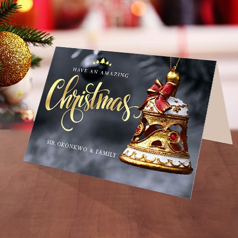 Personalised Golden Christmas ornament card